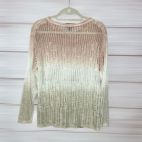 Lafayette 148 Ombre Open Knit Linen Blend Sweater Semi Sheer Size M - Picture 6 of 11